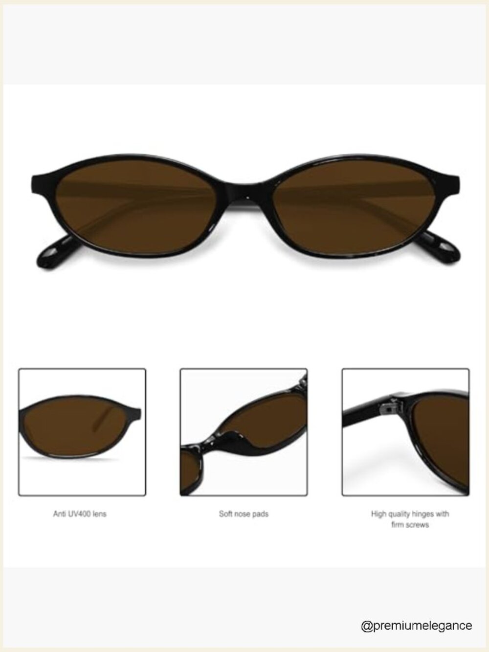 Retro Oval 90s Cat Eye Sunglasses Lightweight Narrow UV Protection - Picture 5 of 7